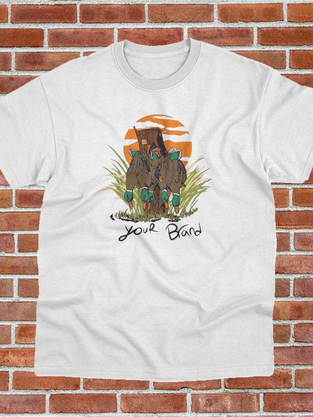 Gildan White Short Sleeve Tee with Nature Graphic and Orange Sun